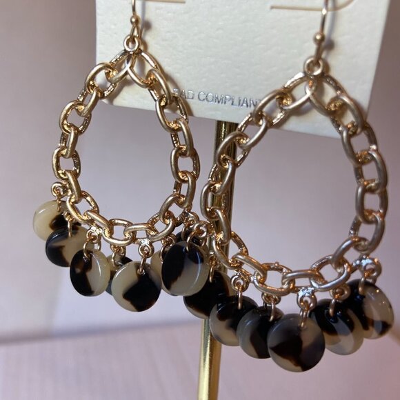 Oval gold chainlink earrings with tortoise - Picture 1 of 8